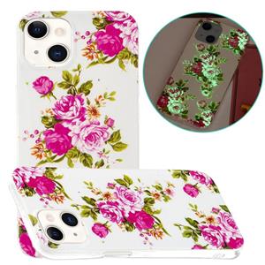 huismerk Lichtgevende TPU Zachte beschermhoes voor iPhone 13 (Rose Flower)