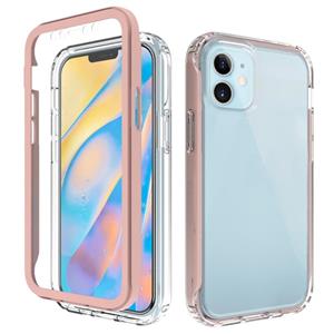 huismerk Voor iPhone 12 mini Schokbestendig TPU Frame + Clear PC Back Case + PET Screen Protector aan de voorkant (Rose Gold)