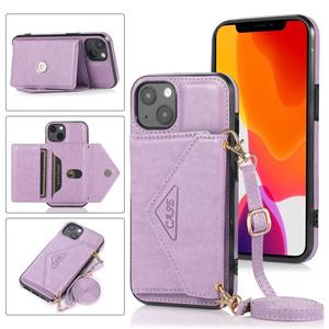 huismerk Multifunctionele Cross-body Card Bag TPU + PU Back Cover Case met Houder & Card Slot & Portemonnee voor iPhone 13 Mini (Paars)