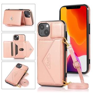 huismerk Multifunctionele Cross-Body Card Tas TPU + PU Back Cover Case met Houder & Card Slot & Portemonnee voor iPhone 13 Mini (Rose Gold)