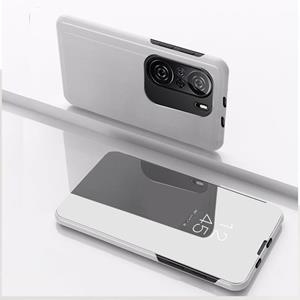 huismerk Voor Redmi K40/K40 Pro/K40 Pro+/Poco F3 Vergulde Spiegel Horizontale Flip Lederen Koffer met Houder (Zilver)