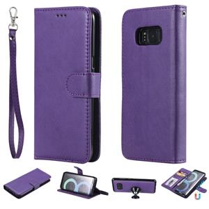 huismerk For Galaxy S8 Solid Color Horizontal Flip Protective Case with Holder & Card Slots & Wallet & Photo Frame & Lanyard(Purple)