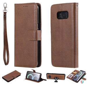 huismerk Voor Galaxy S8 Solid Color Horizontal Flip Protective Case met Holder & Card Slots & Wallet & Photo Frame & Lanyard(Brown)