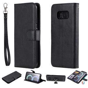 huismerk Voor Galaxy S8 Solid Color Horizontal Flip Protective Case met Holder & Card Slots & Wallet & Photo Frame & Lanyard(Black)