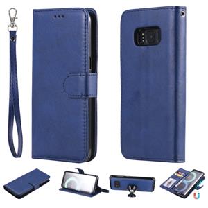 huismerk Voor Galaxy S8 Solid Color Horizontal Flip Protective Case met Holder & Card Slots & Wallet & Photo Frame & Lanyard(Blue)