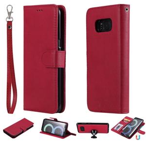 huismerk For Galaxy S8 Solid Color Horizontal Flip Protective Case with Holder & Card Slots & Wallet & Photo Frame & Lanyard(Red)