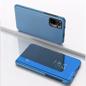 huismerk Voor Xiaomi Redmi Note 10 Pro Plated Mirror Horizontale Flip Lederen Case met Houder (Blauw)