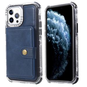 huismerk Portemonnee Kaart Shockproof Telefoon Case voor iPhone 13 Pro (Blauw)