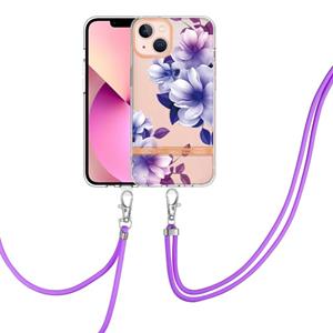 huismerk Flowers Series TPU telefoonhoesje met lanyard voor iphone 13 (paarse begonia)