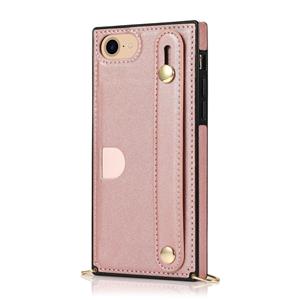 huismerk Voor iPhone 6 Polsband PU+TPU Schokbestendige beschermhoes met Crossbody Lanyard & Holder & Card Slot (Rose Gold)