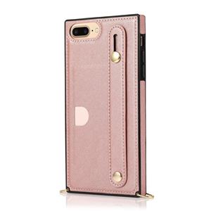 huismerk Voor iPhone 6 Plus polsband PU+TPU Schokbestendige beschermhoes met Crossbody Lanyard & Holder & Card Slot (Rose Gold)