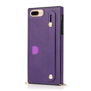 huismerk Voor iPhone 6 Plus polsband PU+TPU Schokbestendige beschermhoes met Crossbody Lanyard & Holder & Card Slot(Paars)