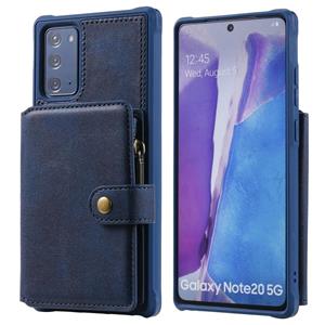 huismerk Rits schokbestendige beschermhoes met kaartslots & beugel & fotohouder & portemonneefunctie voor Samsung Galaxy Note20(Blauw)