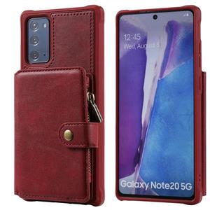 huismerk Rits schokbestendige beschermhoes met kaartslots & beugel & fotohouder & portemonneefunctie voor Samsung Galaxy Note20(Rood)