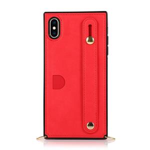 huismerk Voor iPhone XS / X Polsband PU+TPU Schokbestendige beschermhoes met Crossbody Lanyard & Holder & Card Slot(Rood)