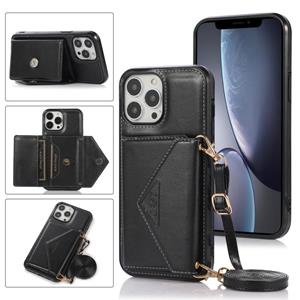 huismerk Multifunctionele Cross-Body Card Tas TPU + PU Back Cover Case met Houder & Card Slot & Portemonnee voor iPhone 13 Pro (Zwart)