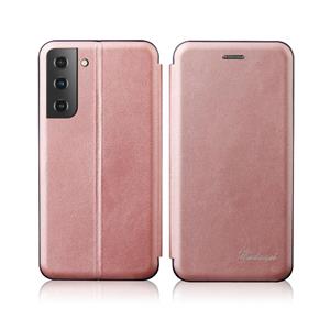 huismerk Voor Samsung Galaxy S21 + 5G ntegrated elektriciteit persen retro textuur magnetische TPU + PU lederen hoesje met kaartsleuf en houder (roségoud)