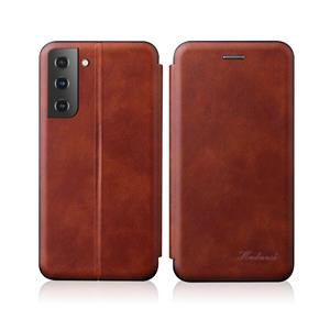 huismerk Voor Samsung Galaxy S21 + 5G ntegrated elektriciteit persen retro textuur magnetische TPU + PU lederen hoesje met kaartsleuf en houder (bruin)