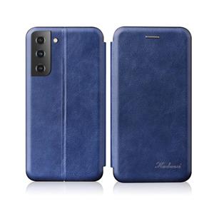 huismerk Voor Samsung Galaxy S21 + 5G ntegrated elektriciteit persen retro textuur magnetische TPU + PU lederen hoesje met kaartsleuf en houder (blauw)