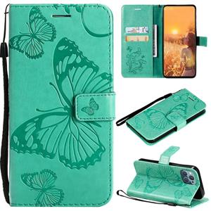 huismerk 3D Butterfly Embossed Pattern Horizontal Flip Leather Case with Holder & Card Slot & Wallet & Lanyard For iPhone 13 mini(Green)