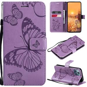 huismerk 3D Butterfly Embossed Pattern Horizontal Flip Leather Case with Holder & Card Slot & Wallet & Lanyard For iPhone 13 mini(Purple)