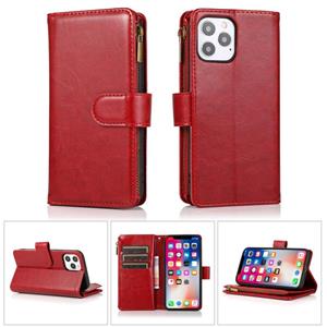 huismerk Multifunctional Crazy Horse Texture Horizontal Flip Leather Case with 9 Card Slot & Holder & Zipper Wallet & Lanyard For iPhone 13 mini(Red)