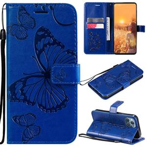 huismerk 3D Butterfly Embossed Pattern Horizontal Flip Leather Case with Holder & Card Slot & Wallet & Lanyard For iPhone 13 mini(Blue)