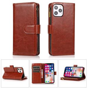 huismerk Multifunctional Crazy Horse Texture Horizontal Flip Leather Case with 9 Card Slot & Holder & Zipper Wallet & Lanyard For iPhone 13 mini(Brown)