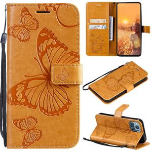 huismerk 3D Butterfly Embossed Pattern Horizontal Flip Leather Case with Holder & Card Slot & Wallet & Lanyard For iPhone 13 mini(Yellow)