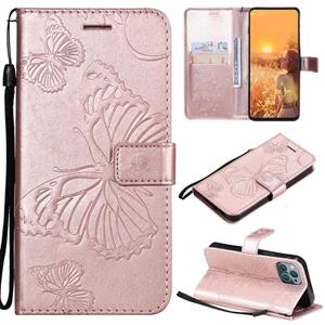 huismerk 3D Butterfly Embossed Pattern Horizontal Flip Leather Case with Holder & Card Slot & Wallet & Lanyard For iPhone 13 mini(Rose Gold)