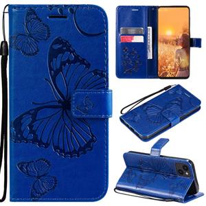 huismerk 3D Butterfly Embossed Pattern Horizontal Flip Leather Case with Holder & Card Slot & Wallet & Lanyard For iPhone 13(Blue)