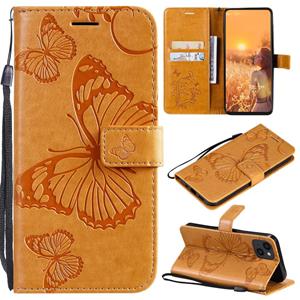 huismerk 3D Butterfly Embossed Pattern Horizontal Flip Leather Case with Holder & Card Slot & Wallet & Lanyard For iPhone 13(Yellow)