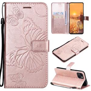 huismerk 3D Butterfly Embossed Pattern Horizontal Flip Leather Case with Holder & Card Slot & Wallet & Lanyard For iPhone 13(Rose Gold)