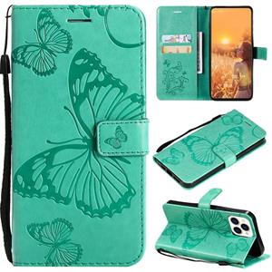 huismerk 3D Butterfly Embossed Pattern Horizontal Flip Leather Case with Holder & Card Slot & Wallet & Lanyard For iPhone 13 Pro Max(Green)