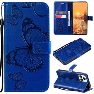 huismerk 3D Butterfly Embossed Pattern Horizontal Flip Leather Case with Holder & Card Slot & Wallet & Lanyard For iPhone 13 Pro Max(Blue)