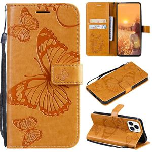 huismerk 3D Butterfly Embossed Pattern Horizontal Flip Leather Case with Holder & Card Slot & Wallet & Lanyard For iPhone 13 Pro Max(Yellow)