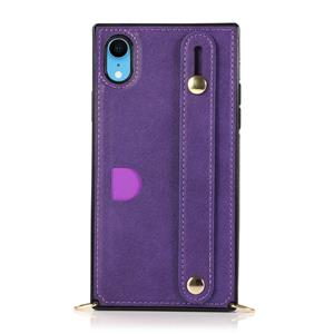 huismerk Voor iPhone XR polsband PU+TPU Schokbestendige beschermhoes met Crossbody Lanyard & Holder & Card Slot(Paars)