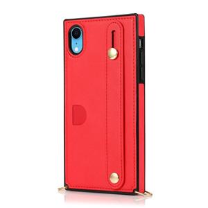 huismerk Voor iPhone XR polsband PU+TPU Schokbestendige beschermhoes met Crossbody Lanyard & Holder & Card Slot(Rood)