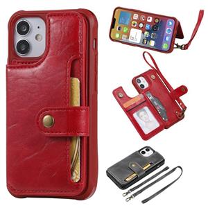 huismerk Schokbestendige horizontale flip beschermhoes met houder & kaartslots & portemonnee & fotolijst & korte lanyard voor iPhone 12 mini(rood)