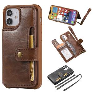 huismerk Schokbestendige horizontale flip beschermhoes met houder & kaartslots & portemonnee & fotolijst & korte lanyard voor iPhone 12 mini(Koffie)