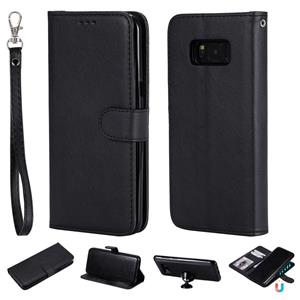 huismerk Voor Galaxy S8+ Solid Color Horizontal Flip Protective Case met Holder & Card Slots & Wallet & Photo Frame & Lanyard(Black)