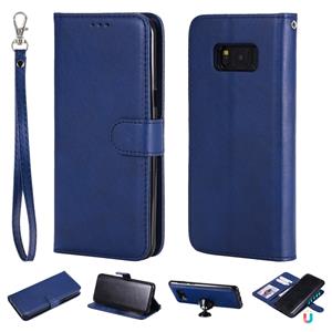 huismerk Voor Galaxy S8+ Solid Color Horizontal Flip Protective Case met Holder & Card Slots & Wallet & Photo Frame & Lanyard(Blue)