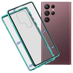 huismerk Voor Samsung Galaxy S22 Ultra 5G HD Magnetische Metaal Gehard Glass Phone Case