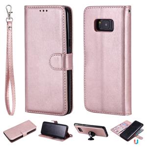 huismerk Voor Galaxy S8 + effen kleur horizontale Flip beschermende case met houder & kaartsleuven & portemonnee & foto frame & Lanyard (Rose goud)