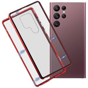 huismerk Voor Samsung Galaxy S22 Ultra 5G HD Magnetische Metaal Gehard Glass Phone Case