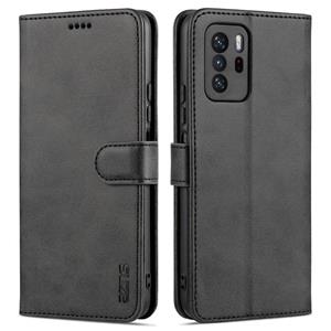 Voor Xiaomi Redmi Note 10 Pro 5G Azns Skin Feel Calf Texture Horizontale Flip Lederen Case met Kaart Slots & Houder & Portemonnee (Zwart)