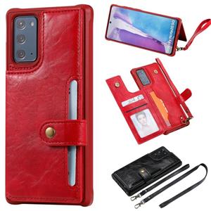 huismerk Schokbestendige horizontale flip beschermhoes met houder & kaartslots & portemonnee & fotolijst & korte lanyard voor Samsung Galaxy Note20(Rood)