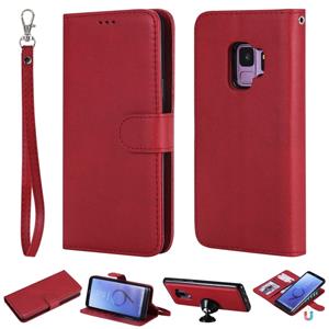 huismerk Voor Galaxy S9 Solid Color Horizontal Flip Protective Case met Holder & Card Slots & Wallet & Photo Frame & Lanyard(Red)