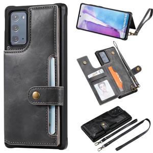 huismerk Schokbestendige horizontale flip beschermhoes met houder & kaartslots & portemonnee & fotolijst & korte lanyard voor Samsung Galaxy Note20(Grijs)