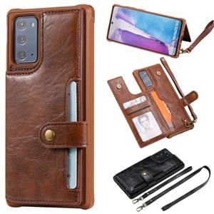 huismerk Schokbestendige horizontale flip beschermhoes met houder & kaartslots & portemonnee & fotolijst & korte lanyard voor Samsung Galaxy Note20(Koffie)